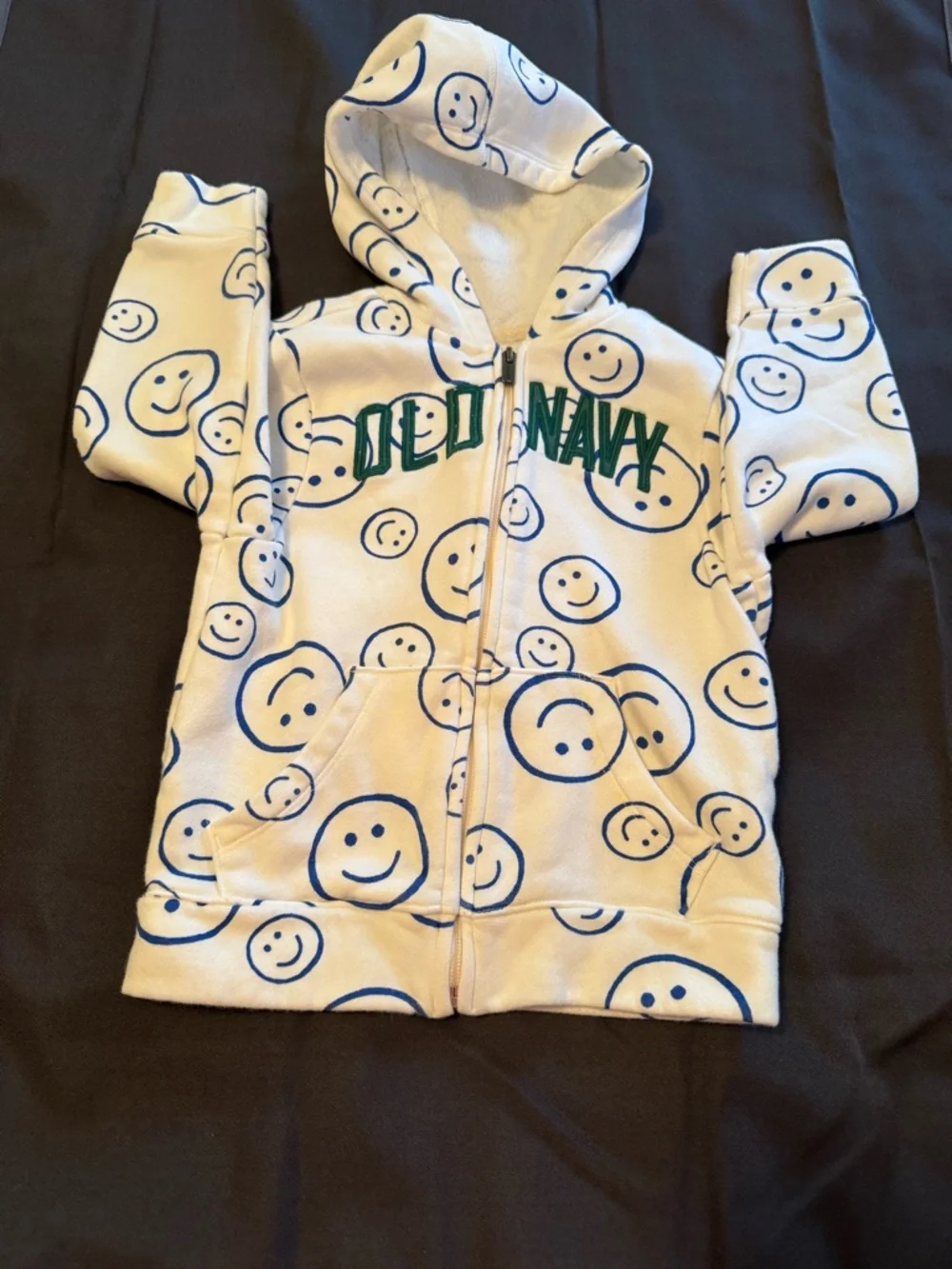 Old Navy Toddler Smiley Face Zip-Front Hoodie Size 4T Cream Blue Green Graphic